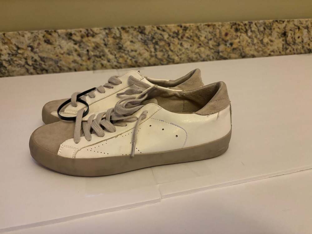 Shu Shop Mia Low Top Sneakers in White and Taupe